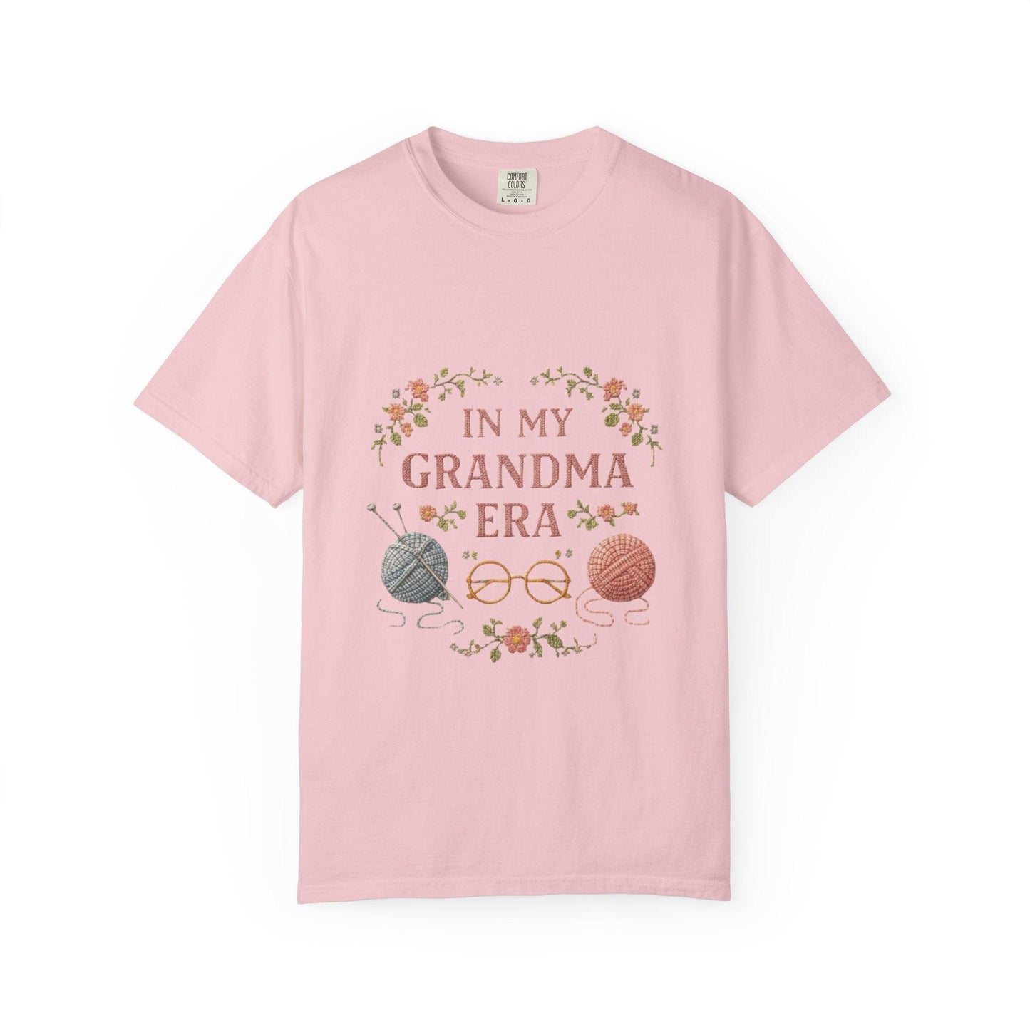 In My Grandma Era knitting balls glasses T-shirt | vintage floral knit design