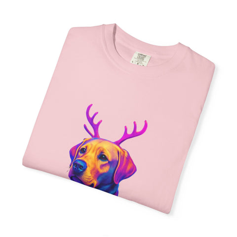 Labrador Retriever with Reindeer Antlers T-Shirt | Neon Holiday Sweater Dog