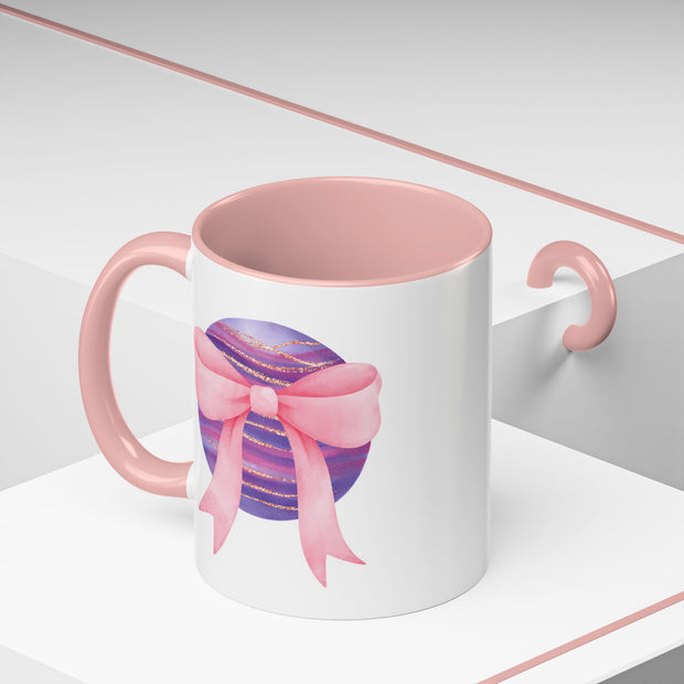 Pink/Purple Planet Wrapped In A Bow Accent Coffee Mug