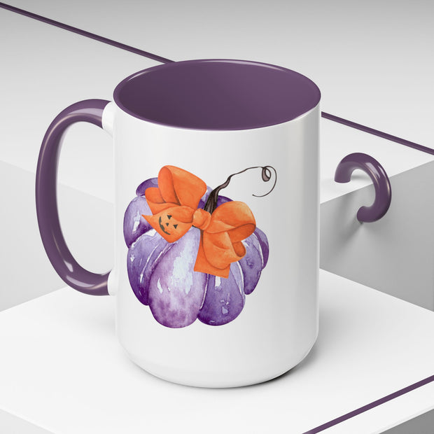 Purple Pumpkin Wrapped In A Bow Accent Coffee Mug