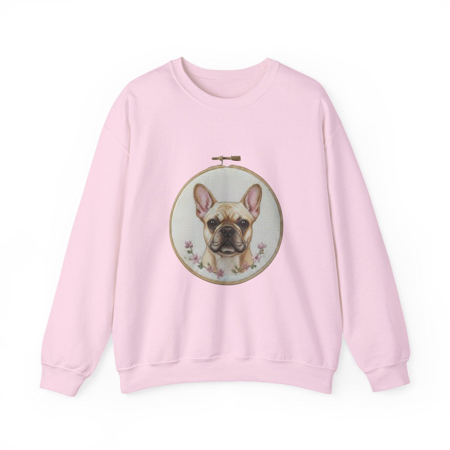 French Bulldog Portrait Sweatshirt | Embroidery Hoop Dog Face, Floral Accent