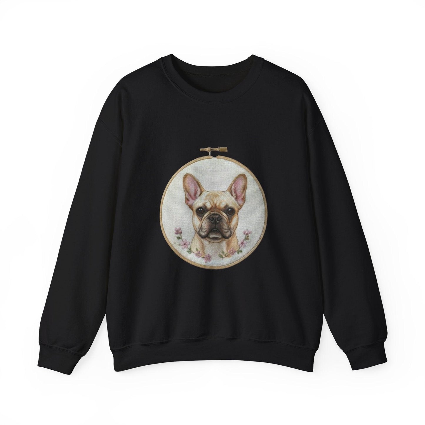 French Bulldog Portrait Sweatshirt | Embroidery Hoop Dog Face, Floral Accent