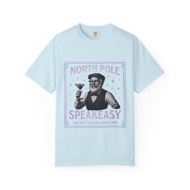 North Pole Speakeasy T-Shirt, Holiday T-Shirt, Unisex Christmas Tee, Vintage Style Tee, Fun Santa Shirt, Festive Gift Idea