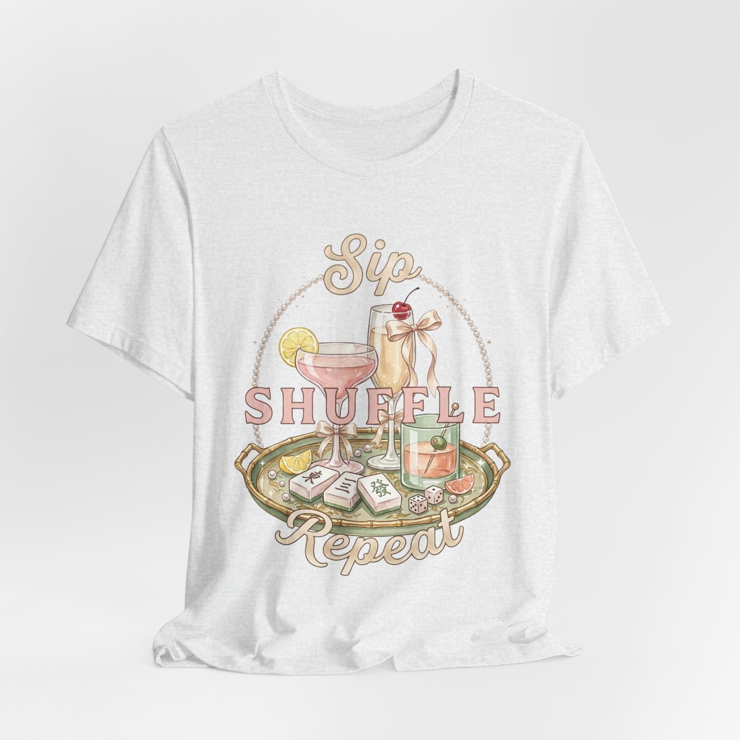 Sip Shuffle Repeat Shirt, Mahjong Social Club Tee, Pastel Girls Night Graphic Shirt, Mahjong Lover Gift