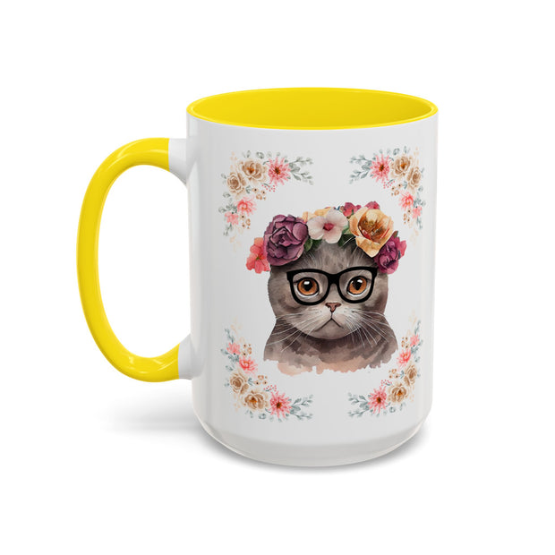 Geeky Goddess Dark Gray Cat Accent Coffee Mug