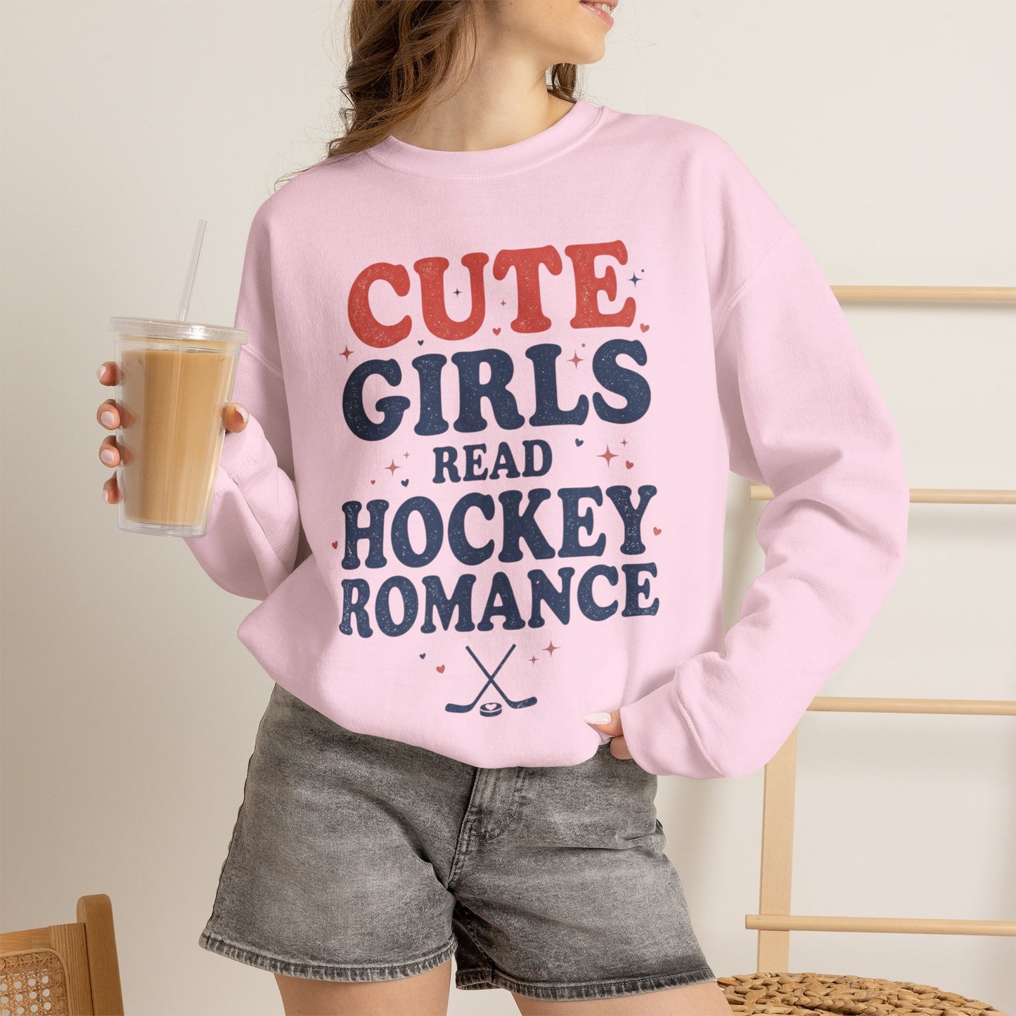 Cute Girls Read Hockey Romance Sweatshirt, Hockey Romance Booktok Crewneck, Sports Romance Reader Pullover