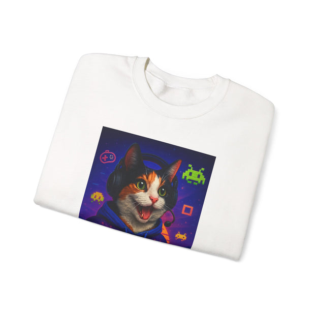 Gamer Cat Crewneck Sweatshirt, Cozy Gamer Apparel, Perfect Gift for Cat Lovers, Funny Sweatshirt for Birthdays, Gaming Merchandise