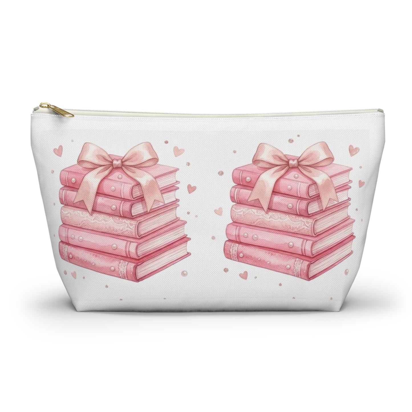 Stacked Pink Books with Bow Accessory Pouch | Cute Book Lover Cosmetic Bag