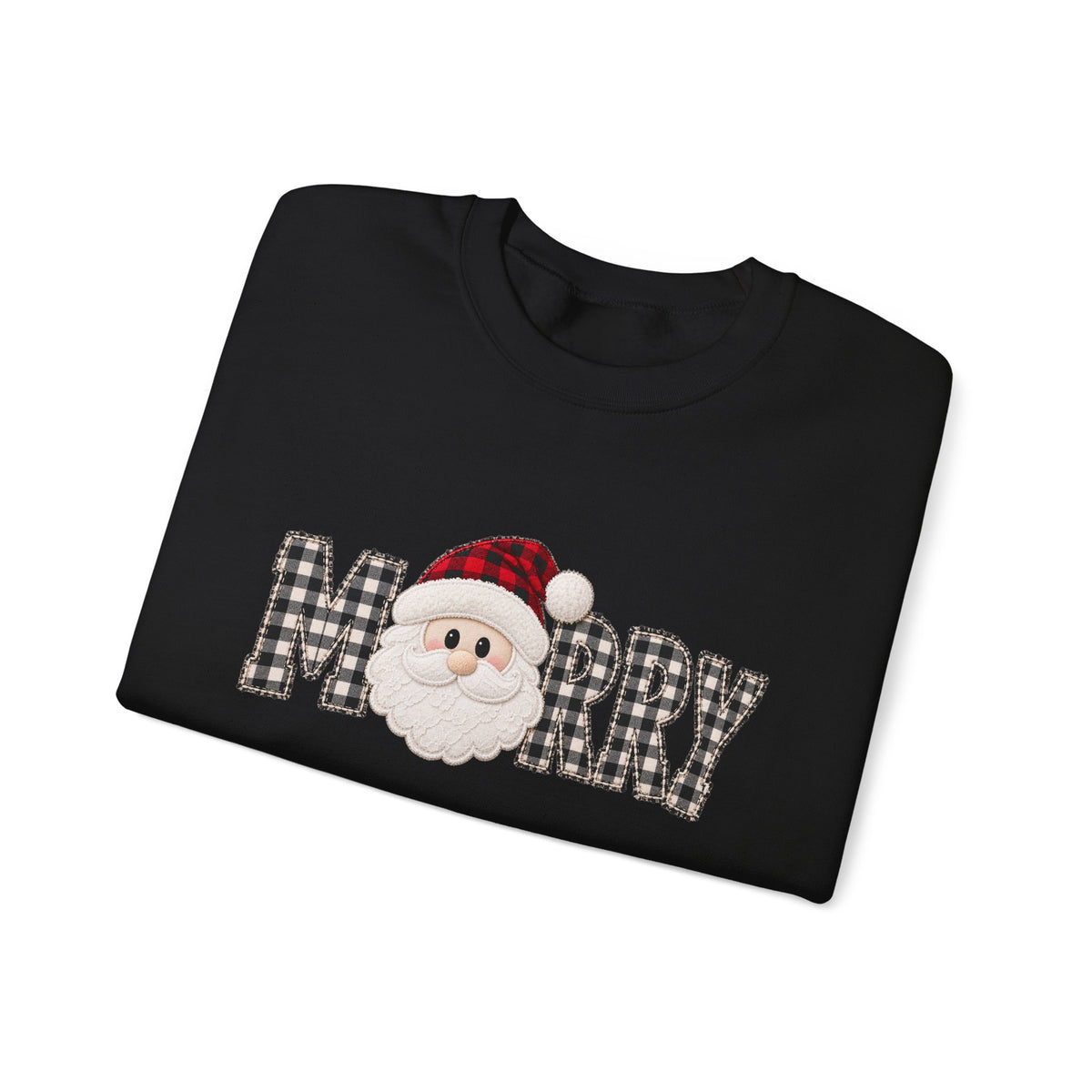 Merry Christmas Sweatshirt, Santa Christmas Crewneck, Plaid Holiday Sweater, Cute Santa Shirt, Cozy Christmas Gift for Her