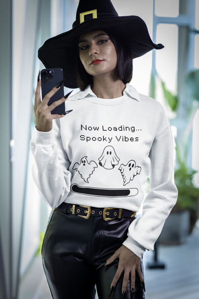 'Now Loading..Spooky Vibes' Unisex Crewneck Sweatshirt