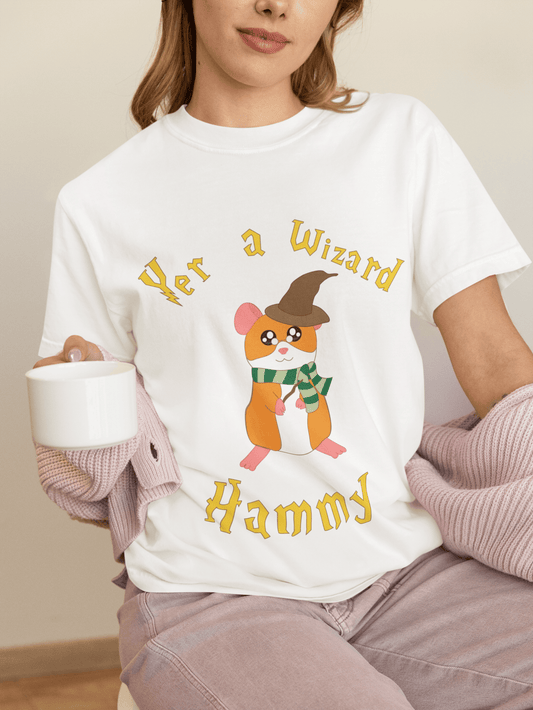 Hammy Wizard Hamster T-Shirt | Cute Wizard Hat Scarf Illustration