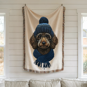 Poodle Wearing Beanie and Scarf Woven Blanket | Cozy Cabin Throw