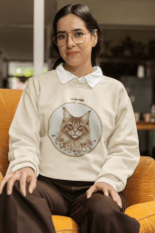 Embroidered Maine Coon Cat Portrait Sweatshirt | Floral Hoop Art