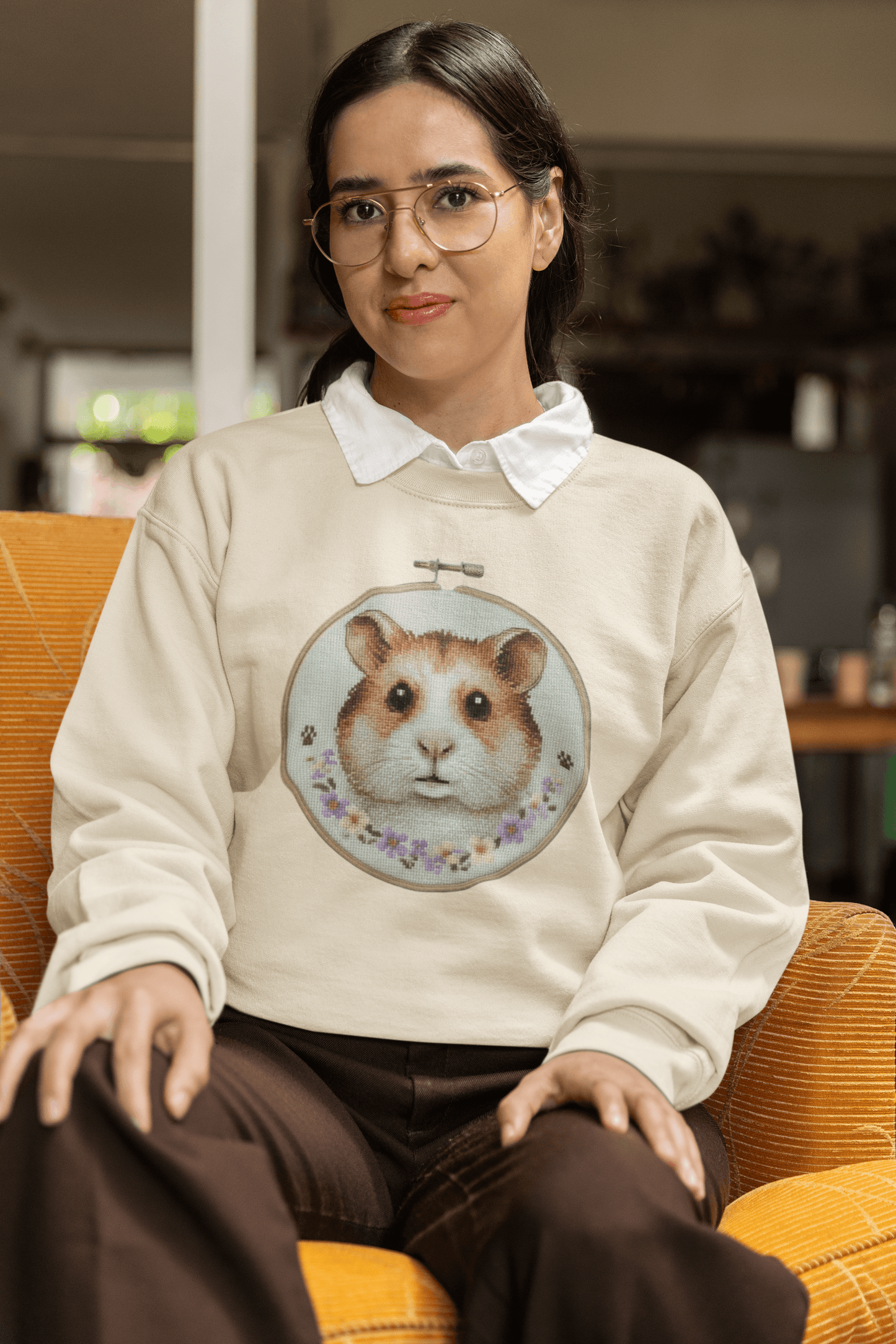 Hamster Portrait Sweatshirt | Embroidery Hoop Floral Frame
