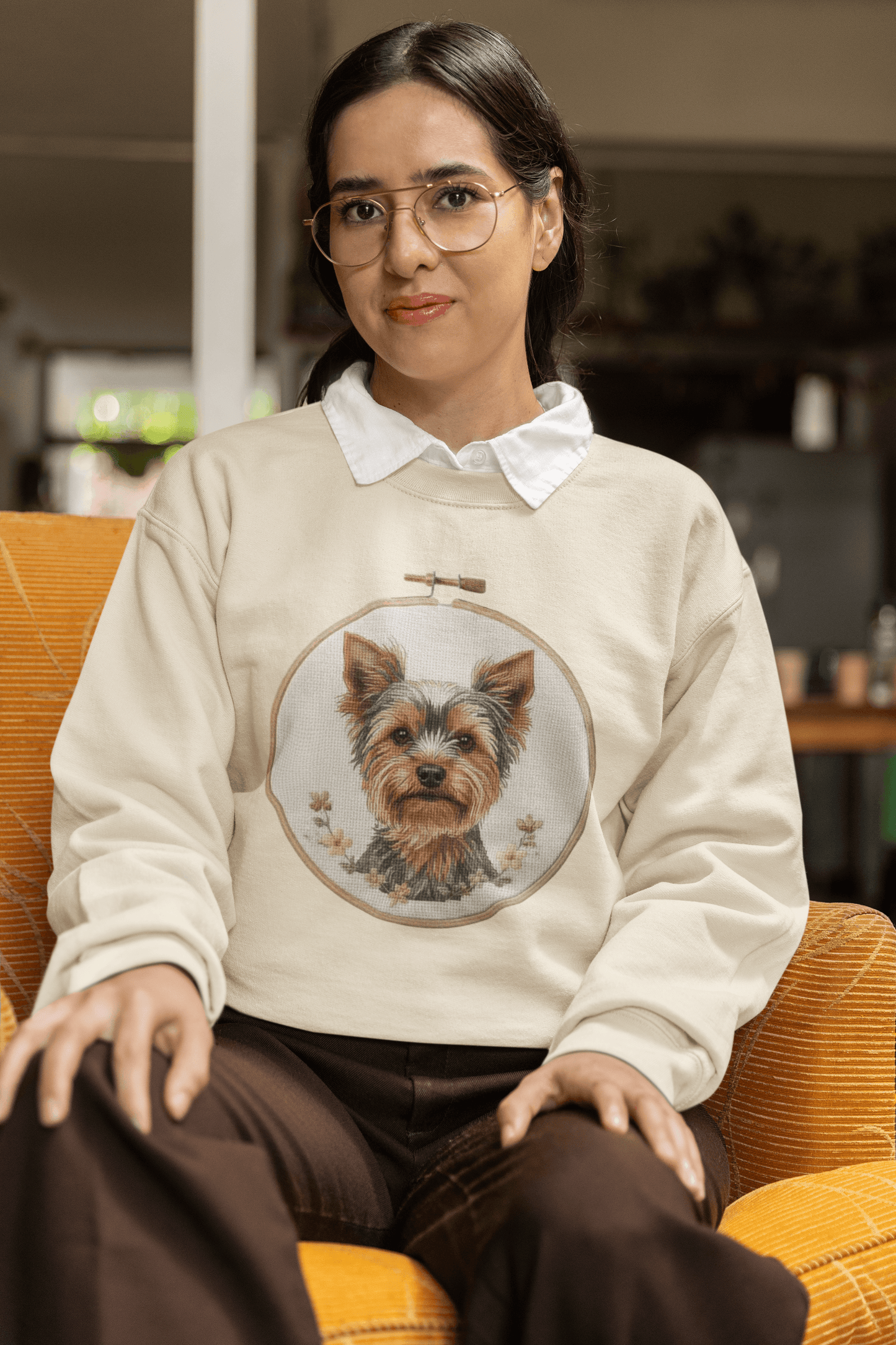 Yorkshire Terrier Portrait Sweatshirt | Embroidery Hoop Dog Art