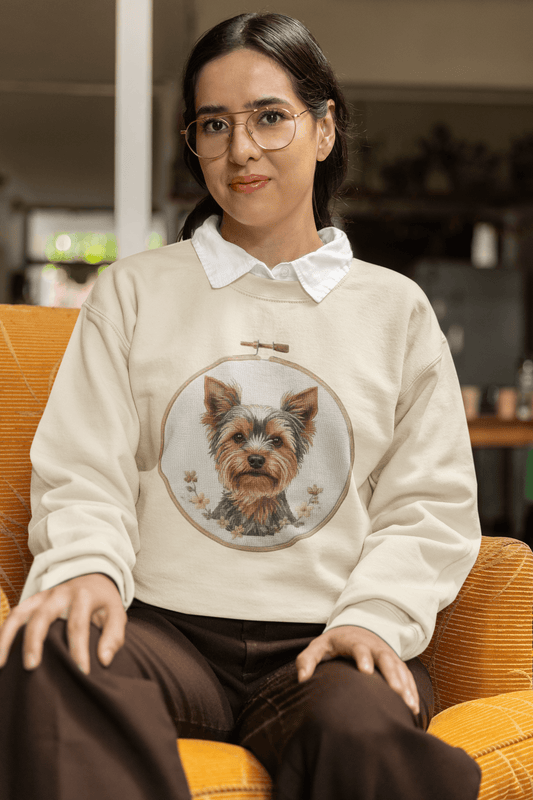Yorkshire Terrier Portrait Sweatshirt | Embroidery Hoop Dog Art
