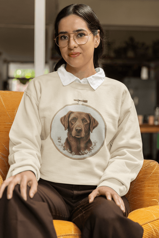 Chocolate Labrador Portrait Sweatshirt | Floral Hoop Embroidery Art