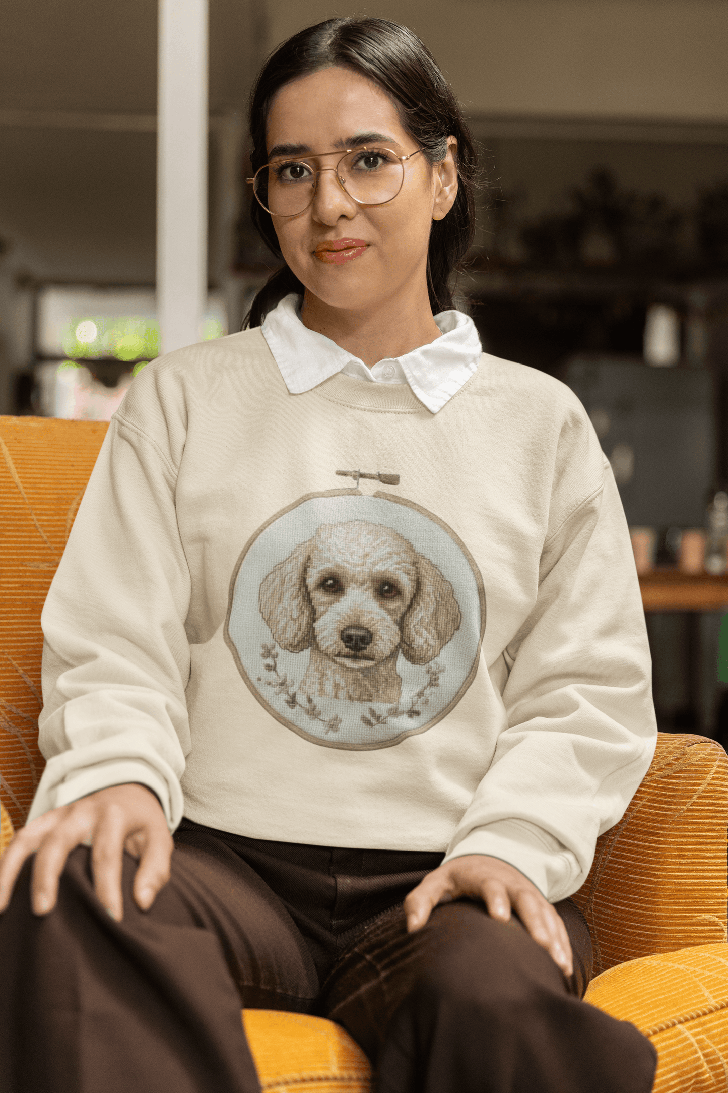 Vintage Embroidery Poodle Portrait sweatshirt | Dog Hoop Art