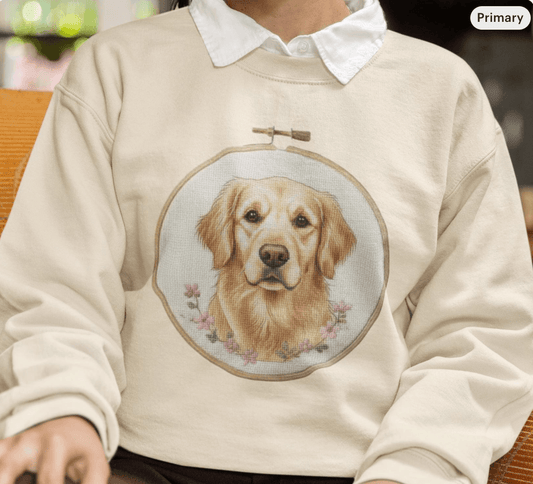 Golden Retriever Sweatshirt, Dog Mom Gift, Vintage Embroidery Style Pet Lover Crewneck