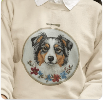 Australian Shepherd Sweatshirt, Aussie Dog Mom Gift, Embroidery Hoop Portrait, Cross Stitch Dog Crewneck