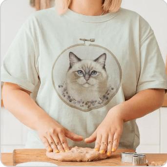 Ragdoll Cat Shirt, Blue Eyed Cat Mom Gift, Cross Stitch Cat Portrait, Embroidered Pet Lover Tee