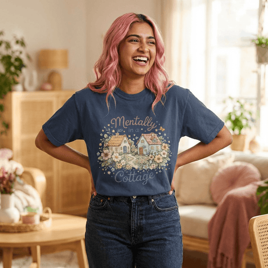 Mentally in a Cottage T-shirt | Floral Cottagecore Houses, Cozy Country Vibe