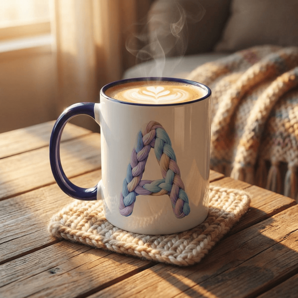 Minimalist Embroidery Typography Accent Coffee Mug | Pastel Thread Design