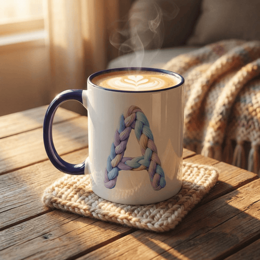Minimalist Embroidery Typography Accent Coffee Mug | Pastel Thread Design