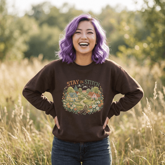 Stay in Stitch cottage garden Sweatshirt | cozy village embroidery design