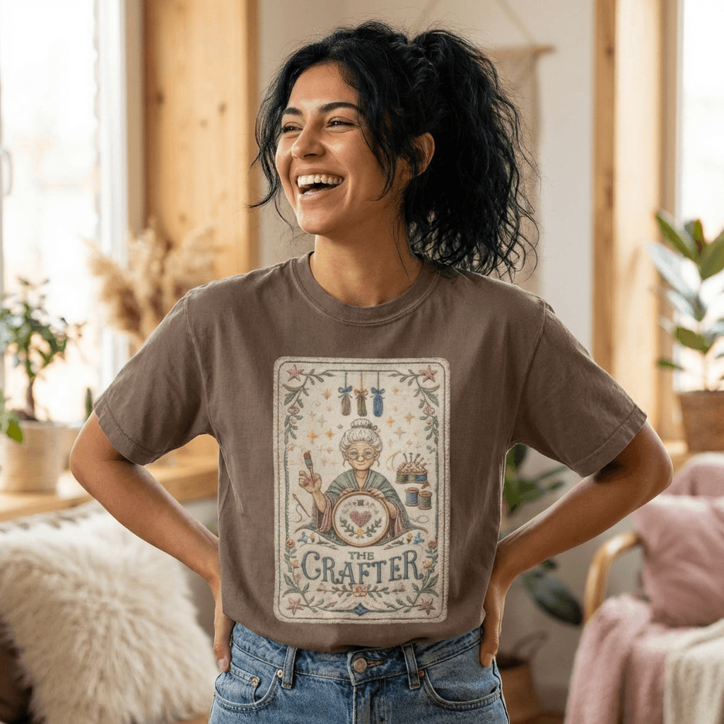 The Crafter Illustration T-Shirt | Vintage Crafting Design, Sewing Embroidery