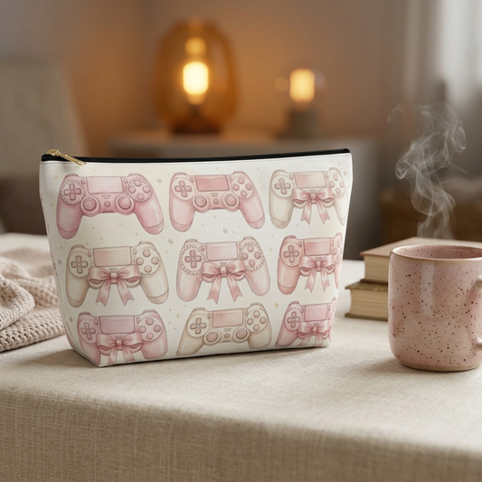 Pink Game Controller Pattern Accessory Pouch