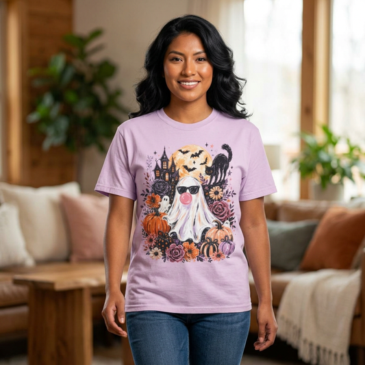 Cute Sunglasses Ghost Halloween T-shirt | Pumpkin, Black Cat, Haunted House