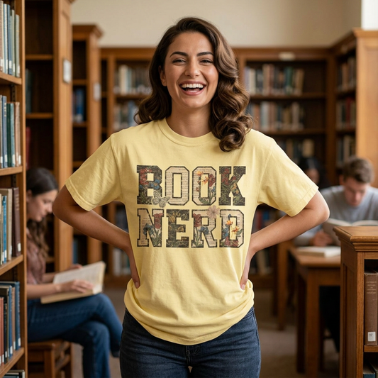 Book Nerd T-Shirt | Vintage Collage Lettering, Reading Lover Tee