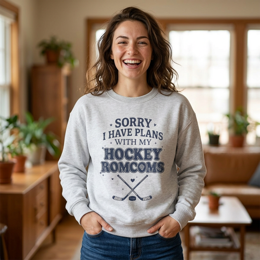 Sorry I Have Plans With My Hockey Romcoms Shirt, Hockey Romance Booktok Sweatshirt, Sports Romance Reader Tee