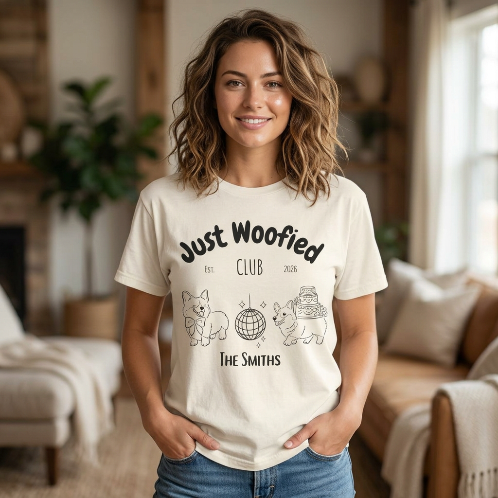 Just Married Dog Wedding Shirt Newlywed Couple Matching T-Shirt Comfort Colors Mr And Mrs Tee Just Woofied Honeymoon Gift For Bride Groom