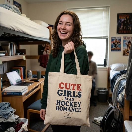 Cute Girls Read Hockey Romance Tote Bag, Hockey Romance Booktok Canvas Tote, Sports Romance Reader Gift Bag