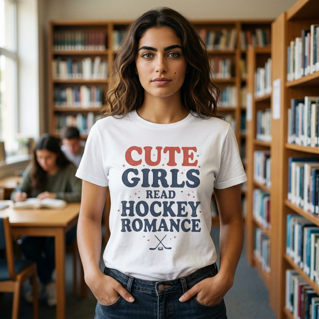 Cute Girls Read Hockey Romance Shirt, Hockey Romance Booktok Tee, Sports Romance Reader Graphic T-Shirt