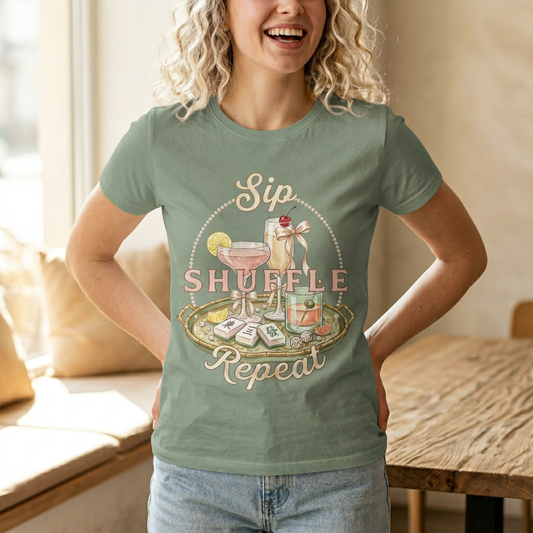 Sip Shuffle Repeat Shirt, Mahjong Social Club Tee, Pastel Girls Night Graphic Shirt, Mahjong Lover Gift