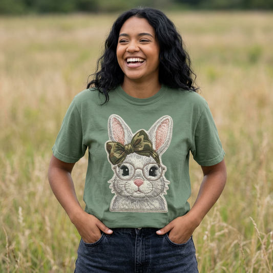 Hipster Bunny Illustration T-Shirt | Bunny with Glasses and Bow