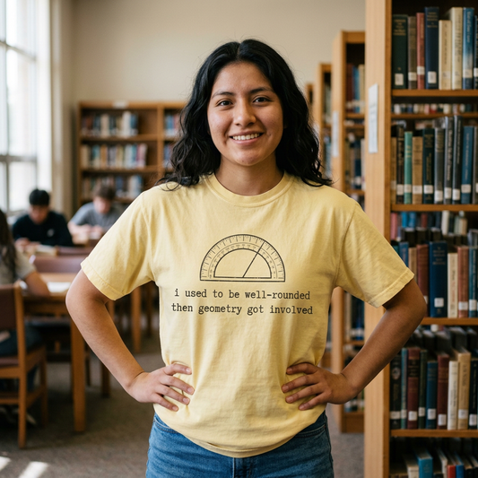 Well-Rounded Protractor Illustration T-Shirt, Funny Math Pun Tee, Geometry Teacher Shirt, STEM Student Gift, Math Humor Graphic Tee