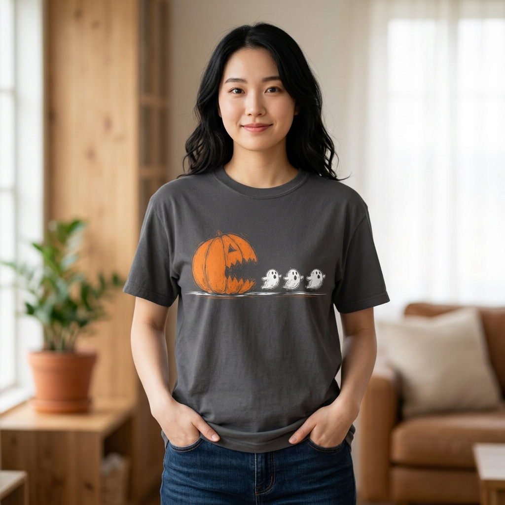 Jack-o'-Lantern Pumpkin and Ghosts T-shirt | Halloween Pumpkin Tee