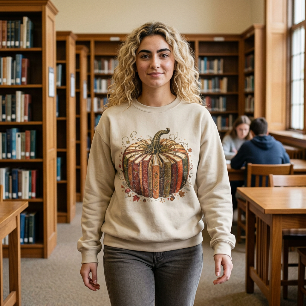 Autumn Patchwork Pumpkin crewneck sweatshirt | Fall Pumpkin Illustration