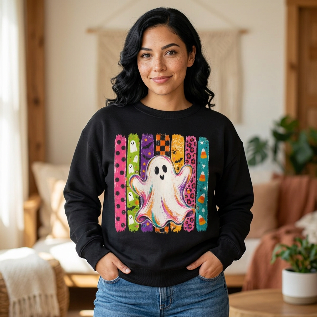 Rainbow Ghost Halloween Sweatshirt | Cute Ghost Graphic Crewneck