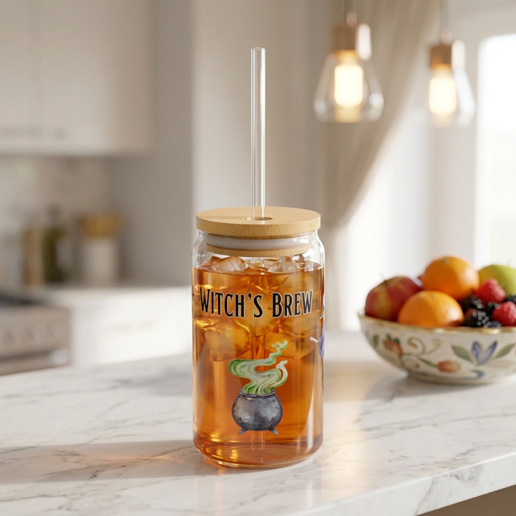 Witch's Brew Sipper Glass | 16oz Halloween Cauldron Straw Tumbler