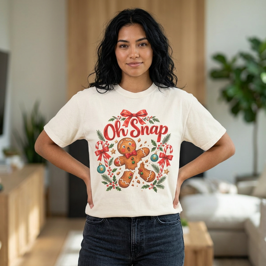 Oh Snap Gingerbread Man T-Shirt | Christmas Cookie Holiday Tee