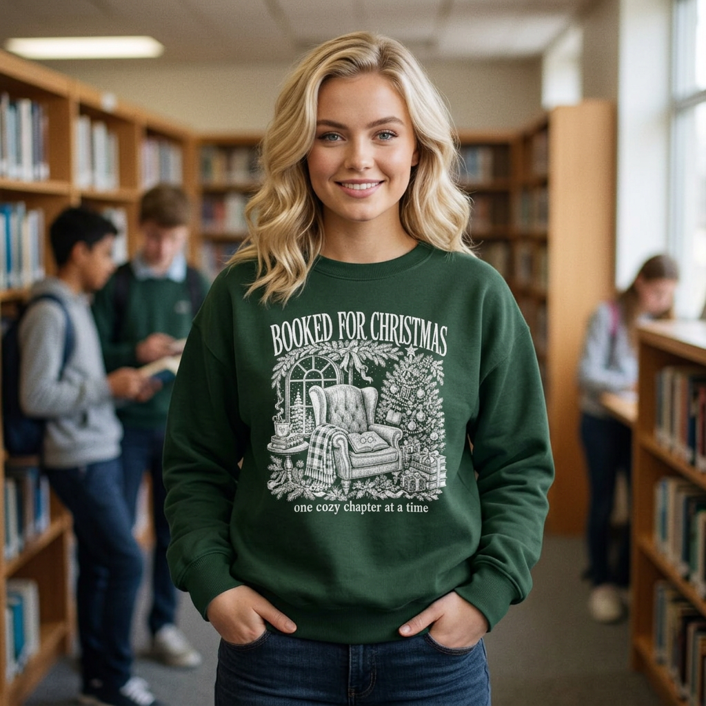 Booked for Christmas Sweatshirt, Book Lover Christmas Crewneck, Cozy Reader Sweater, Bookish Holiday Shirt, BookTok Christmas Gift
