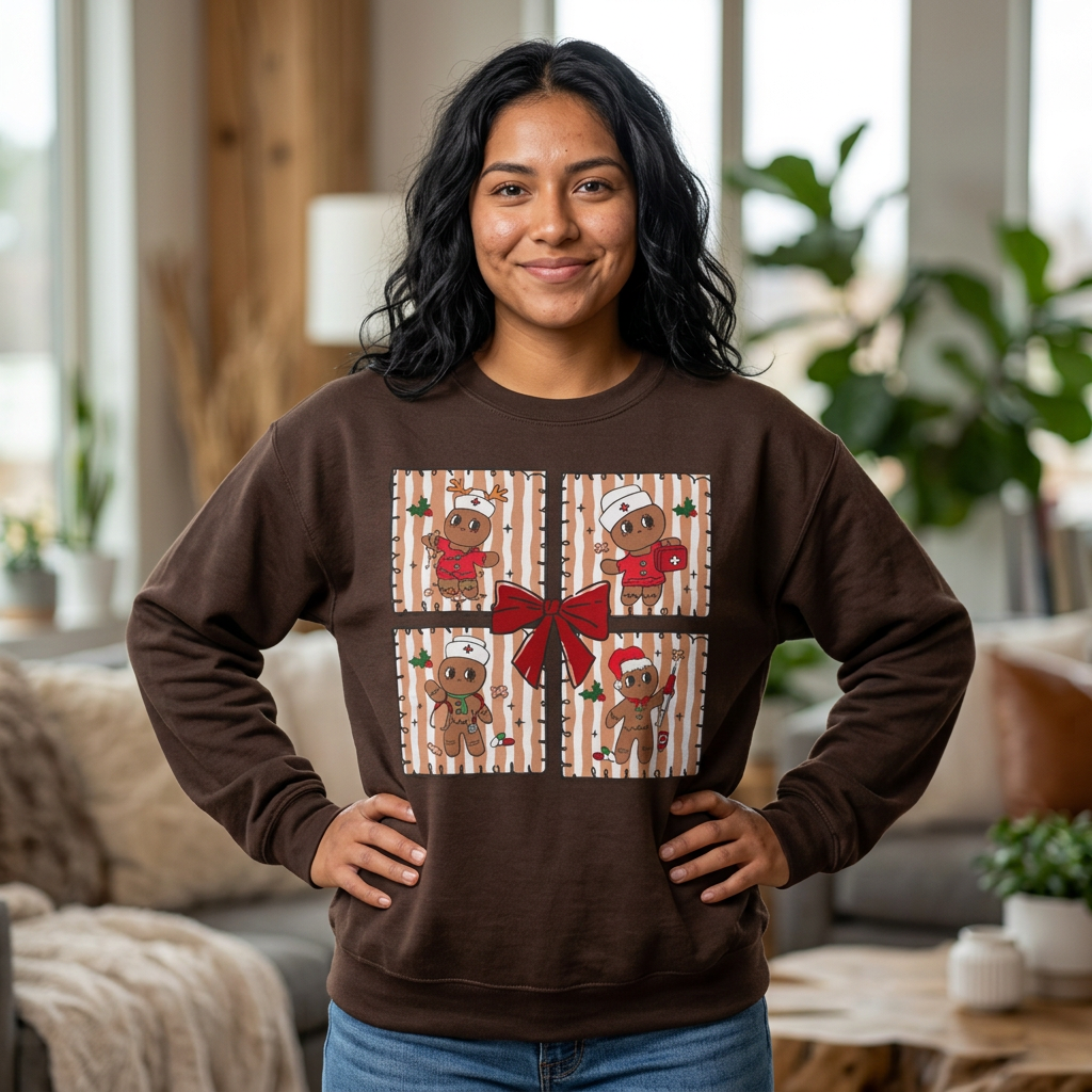 Gingerbread Christmas Sweatshirt, Cute Gingerbread Crewneck, Christmas Bow Sweatshirt, Gingerbread Man Shirt, Funny Holiday Sweater, Christmas Gift