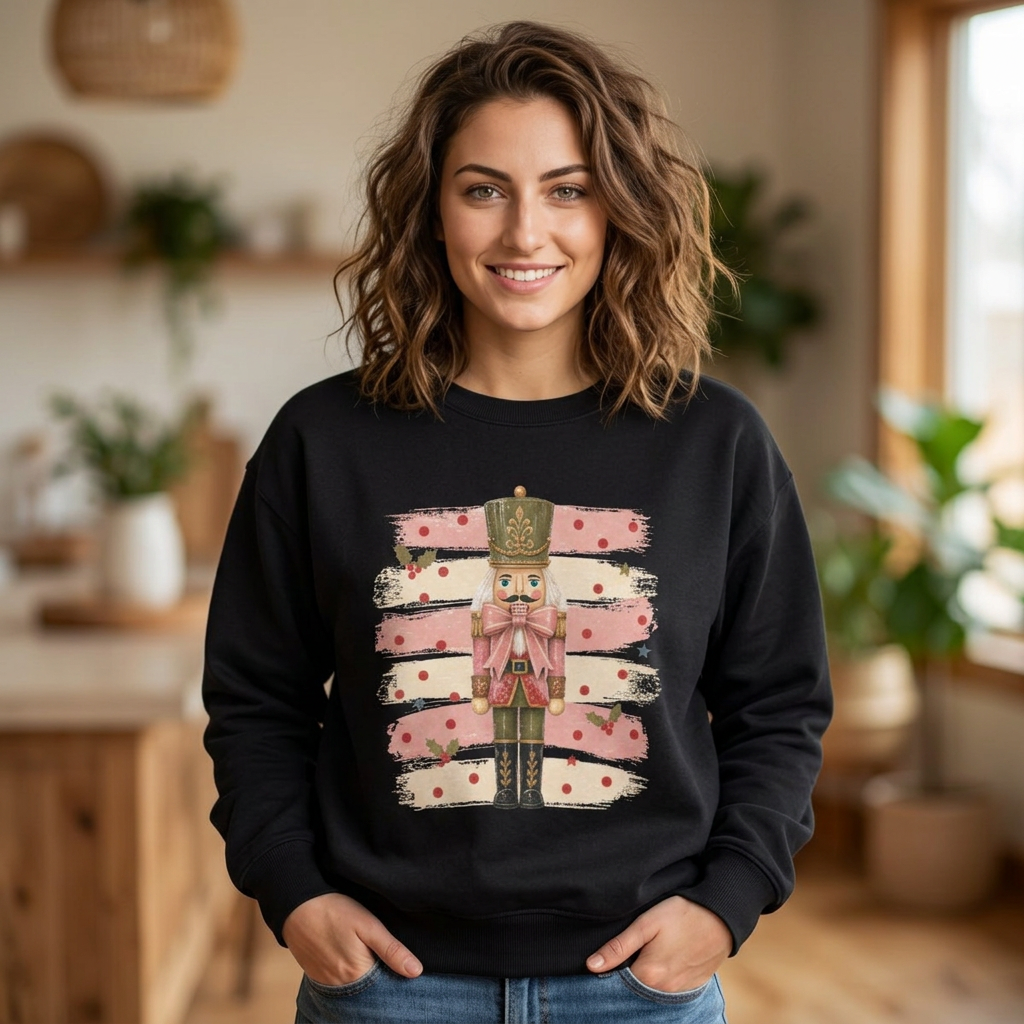 Coquette Nutcracker Sweatshirt, Pink Bow Christmas Crewneck, Nutcracker Christmas Shirt, Girly Holiday Sweatshirt, Vintage Christmas Gift