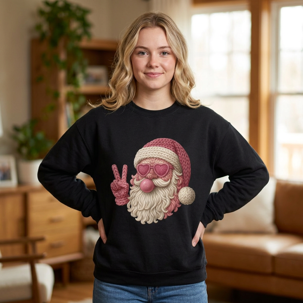 Pink Sunglasses Peace Sign Santa Sweatshirt | Retro Holiday Cozy