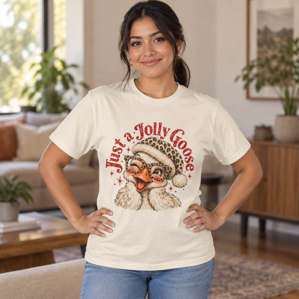 Jolly Goose Christmas Shirt, Funny Christmas Goose Tee, Leopard Santa Goose Shirt, Goose Lover Gift, Retro Holiday T-Shirt